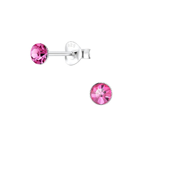 Teen/Adult Sterling Silver 'Rose Pink' Round Crystal Stud Earrings