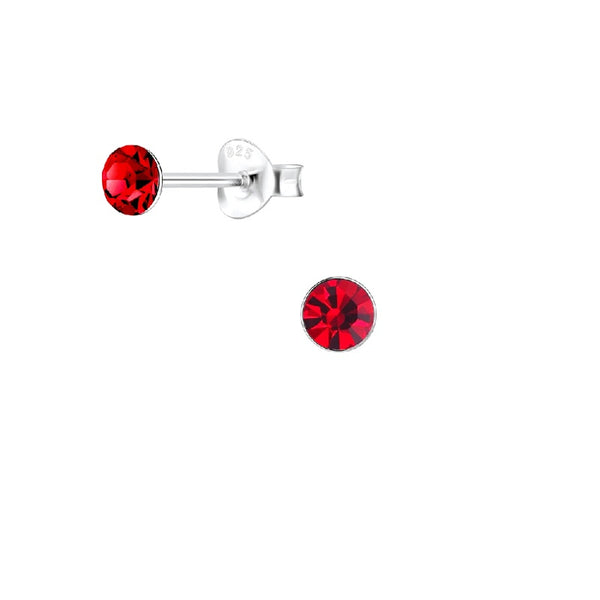 Teen/Adult Sterling Silver 'Light Siam Red' Round Crystal Stud Earrings