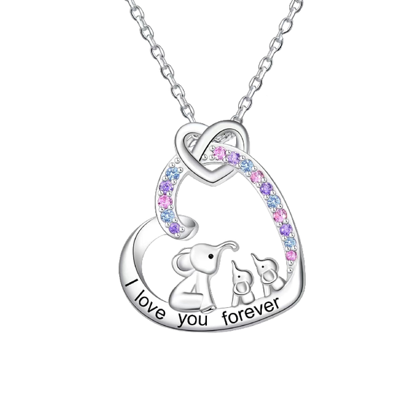 Adult/Teenager 'Mother and Baby Elephants' Crystal Heart Pendant Necklace