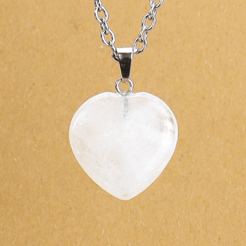 White Crystal Natural Stone Heart Pendant Necklace