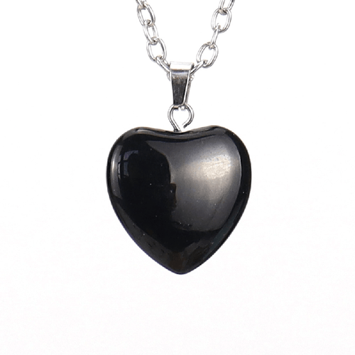 Black Obsidian Natural Stone Heart Pendant Necklace