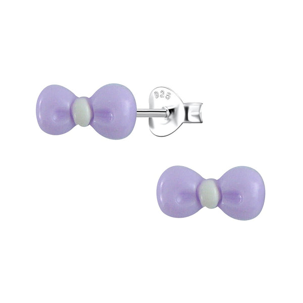 Children's Sterling Silver 'Purple Resin Bow’ Stud Earrings