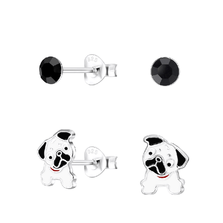 Children's Sterling Silver Set of 2 Pairs of Dog Lovers Stud Earrings