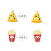 Children's Sterling Silver Set of 2 Pairs of Pizza Slice and Popcorn Stud Earrings