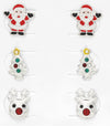 Children's Sterling Silver Set of 3 Pairs of 'Christmas Fun' Themed Stud Earrings