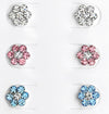 Children's Sterling Silver Set of 3 Pairs of Crystal Flower Stud Earrings