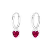 Children's Sterling Silver 'Ruby Corundum Pink Crystal Heart' Hoop Earrings