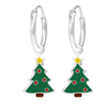 Children's Sterling Silver Christmas Tree Hoop Earrings