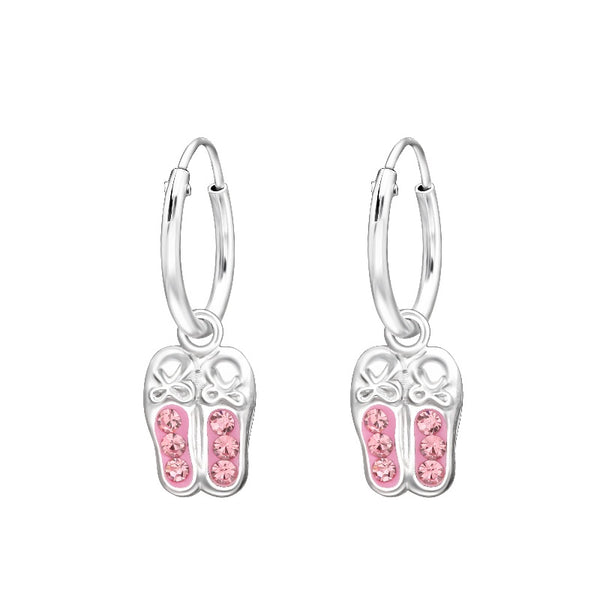 Children's Sterling Silver 'Crystal Ballet Shoes' Hoop Earrings