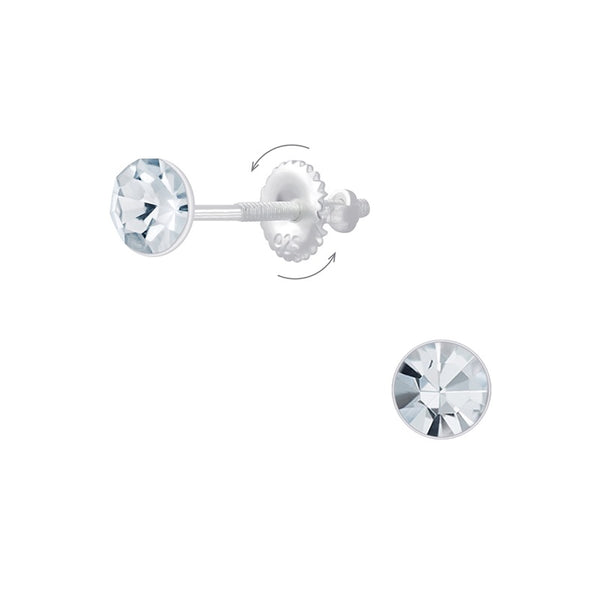 Children's Sterling Silver Clear Crystal Screw Back Stud Earrings