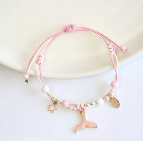 Children's Adjustable 'Mermaid / Whale Tail' Wish Bracelet / Friendship Bracelet - Pink