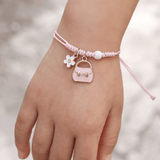 Children's Adjustable 'Pink Handbag' Wish Bracelet / Friendship Bracelet -Pink