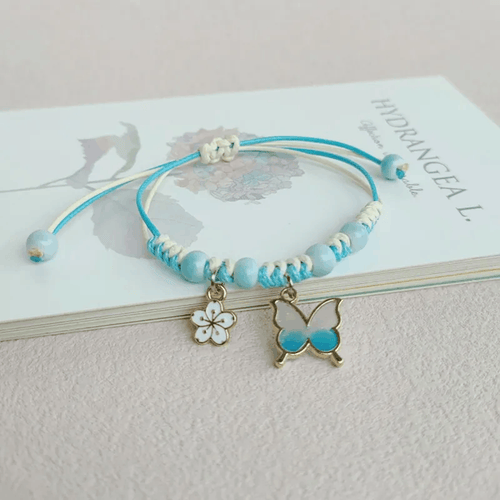 Children's Adjustable Blue Butterfly and Flower Wish Bracelet / Friendship Bracelet