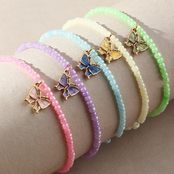 Children's Set of 5 Bright Butterfly Pendant Stretch Bracelets