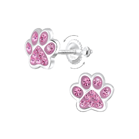 Children's Sterling Silver 'Rose Pink Sparkle Turtle/Tortoise' Crystal Stud Earrings