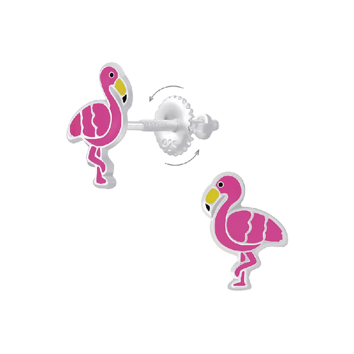 Children's Sterling Silver Flamingo Screw Back Stud Earrings