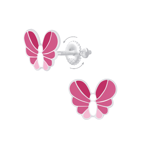 Children's Sterling Silver Pink Butterfly Screw Back Stud Earrings