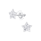 Children's Sterling Silver Crystal Star Screw Back Stud Earrings