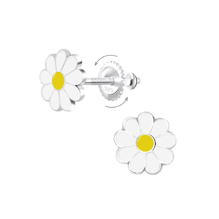 Children's Sterling Silver 'Pink Flower with Crystal' Stud Earrings