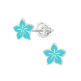 Children's Sterling Silver 'Turquoise Lotus Flower' Screw Back Stud Earrings
