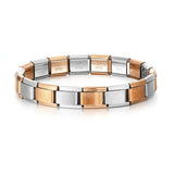 Stainless Steel 18 Link Shiny Italian Charm Starter Bracelet (Silver and Rose Gold Toned)- Classic 9mm Size