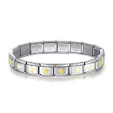 Stainless Steel 18 Link Shiny Italian Charm Starter Bracelet (GOLD STAR Links)- Classic 9mm Size