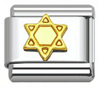 Stainless Steel 9mm Shiny Link with 'Gold Plated Star of David' for Italian Charm Bracelet