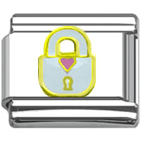 Stainless Steel 9mm Shiny 'White Padlock with Pink Heart' Link for Italian Charm Bracelet