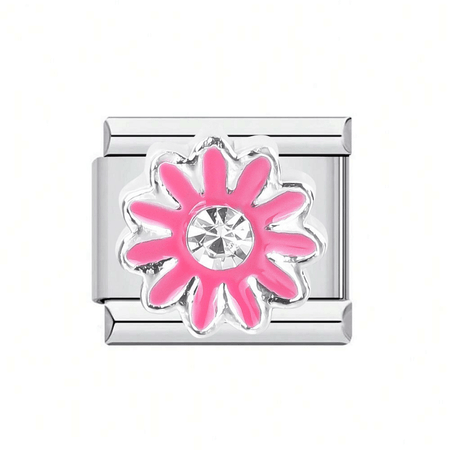 Children's Sterling Silver 'Fuchsia Pink Sparkle Flower' Stud Earrings