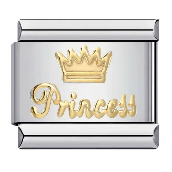 Stainless Steel 9mm Shiny Princess Crown Link for Italian Charm Bracelet