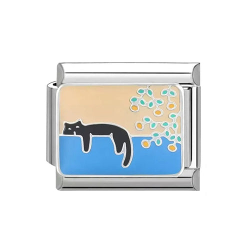 Stainless Steel 9mm Shiny 'Sleeping Cat' Link for Italian Charm Bracelet