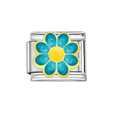 Stainless Steel 9mm Shiny Link with Blue Flower for Italian Charm Bracelet