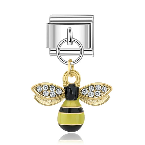 Stainless Steel 9mm Shiny Link with Dangling Bee for Italian Charm Bracelet