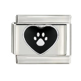 Stainless Steel 9mm Shiny Paw Print on Heart Link for Italian Charm Bracelet