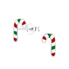 Children's Sterling Silver Christmas Red, White and Green Candy Cane Stud Earrings