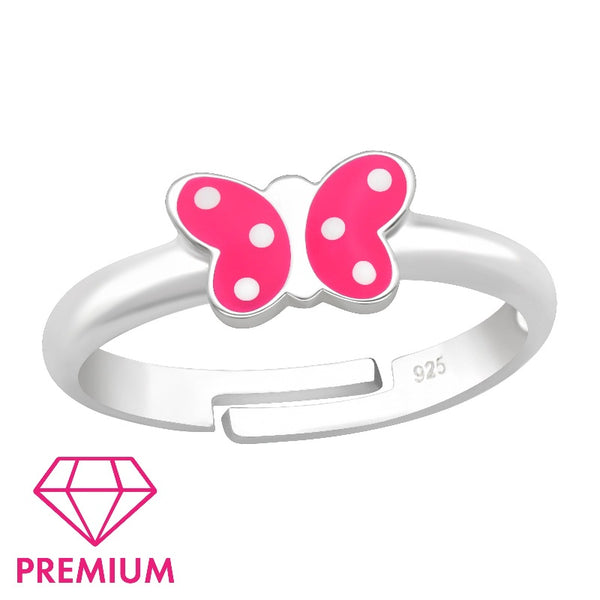 Children's Sterling Silver Adjustable 'Pink Spotty Butterfly' Ring