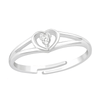 Children's Sterling Silver Adjustable 'Heart with Crystal' Ring