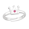 Children's Sterling Silver Adjustable 'Crown with Pink Crystal' Ring