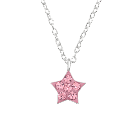 Children's Sterling Silver 'Pink Glitter Flower'Pendant Necklace