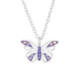 Children's Sterling Silver 'Purple Crystal Butterfly' Pendant Necklace