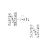 Children's Sterling Silver 'Letter N' Crystal Stud Earrings