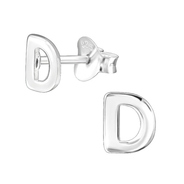 Children's Sterling Silver 'Letter D' Stud Earrings