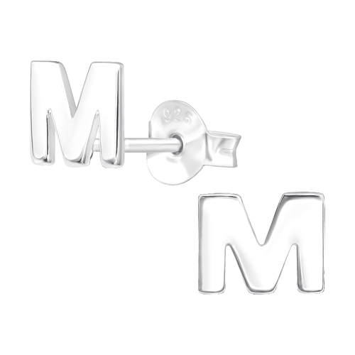 Children's Sterling Silver 'Letter M' Crystal Stud Earrings