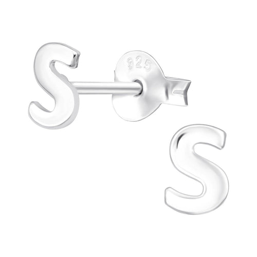 Children's Sterling Silver 'Letter S' Crystal Stud Earrings