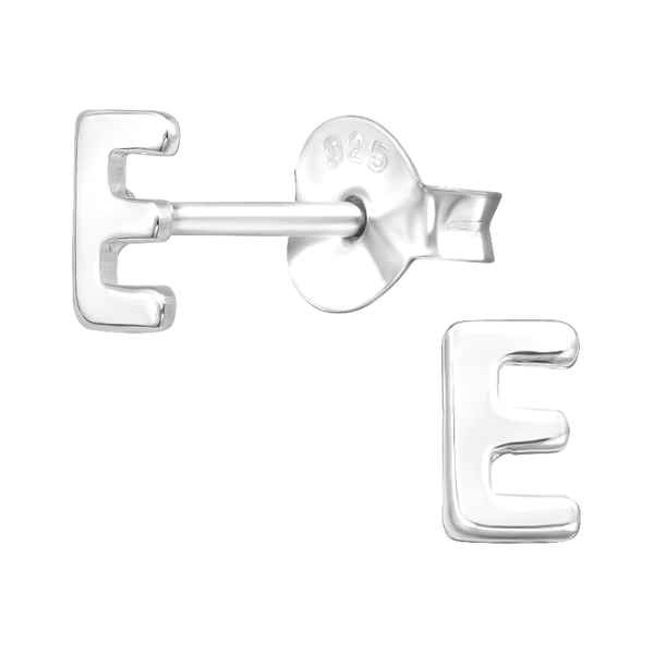 Children's Sterling Silver 'Letter E' Stud Earrings