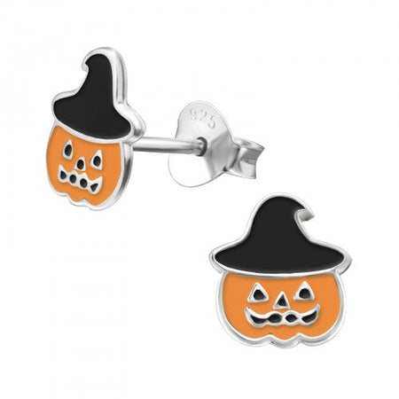 Children's Sterling Silver Halloween Pink Witch Stud Earrings