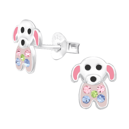 Children's Sterling Silver Set of 3 Pairs of 'Love My Dog' Stud and Hoop Earrings