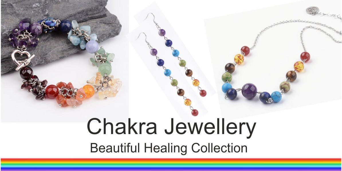 Chakra jewellery - gemstone healing bracelet, earrings and necklace