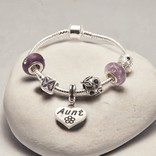 Aunt 'Purple Haze' Silver Plated Charm Bead Bracelet