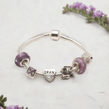 Gran 'Purple Haze' Silver Plated Charm Bead Bracelet